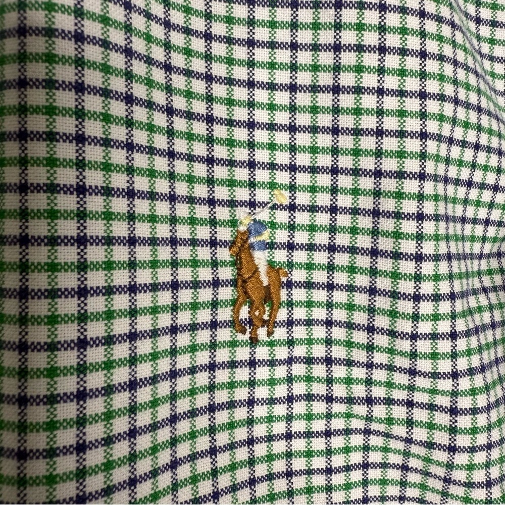 Ralph Lauren Green Navy White Check Button-Down Shirt - Picture 4 of 6